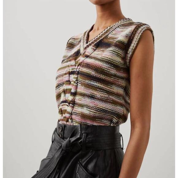 Rails Brixton Striped Knit Sweater Vest Forest Space Dye Medium - Picture 2 of 13